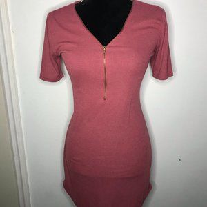 pink midi dress with gold zipper